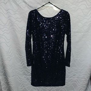 Navy blue long sleeve sequence dress